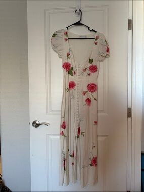 ASOS linen sweetheart button through midis tea dress with floral embroidery